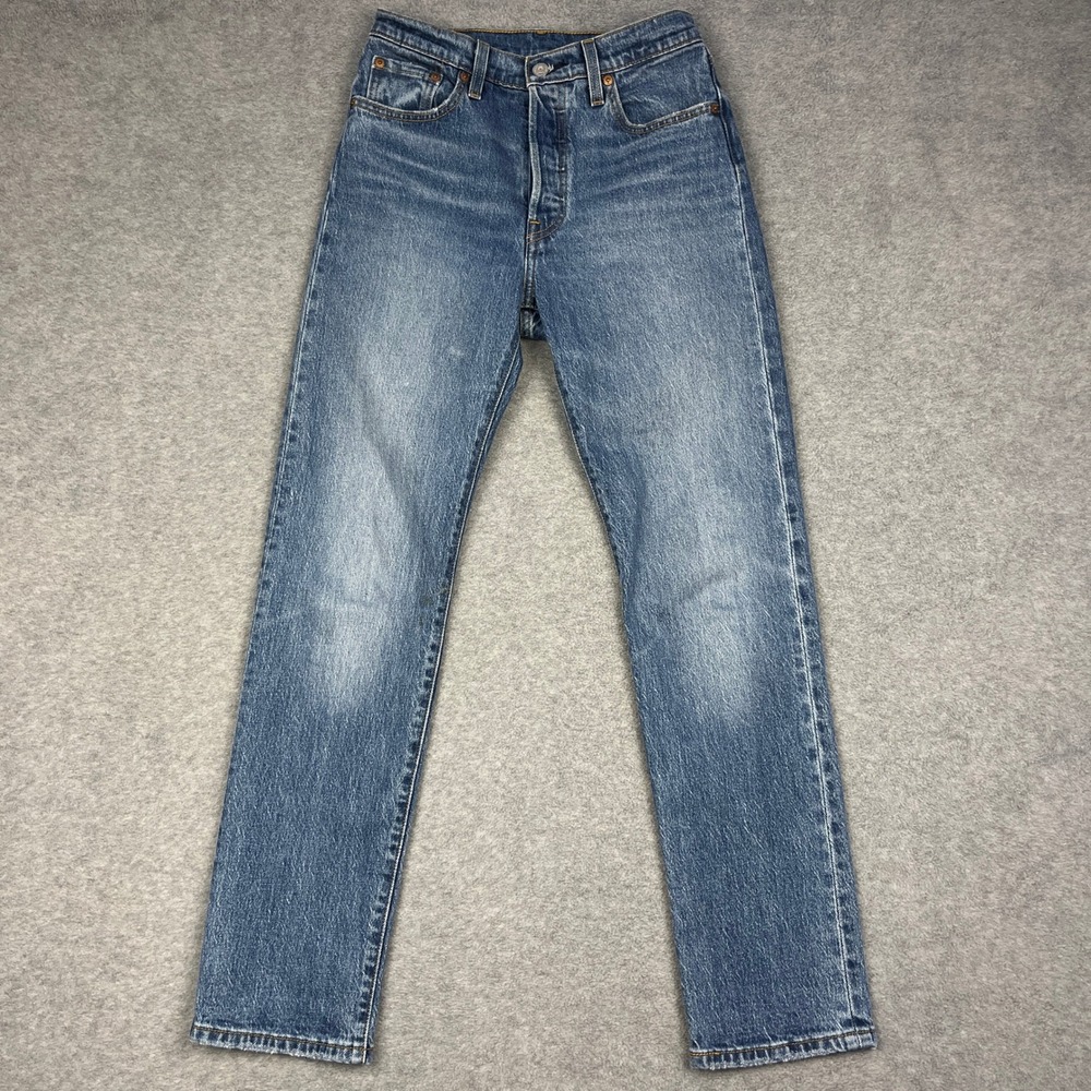 Levi Jeans Womens 25x30 Blue 501 Straight Leg Button Fly Denim Medium Wash - Picture 1 of 13